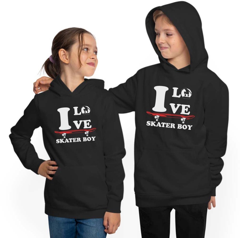 Hooded Sweater Skater Hoodie Kids - I Love Skater Boy i520